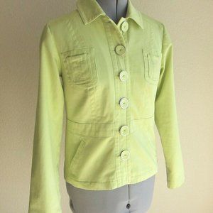 CHICO'S BRIGHT GREEN SHORT COTTON PEACOAT STYLE JACKET,LINED- Chico's SIZE 0 -XS
